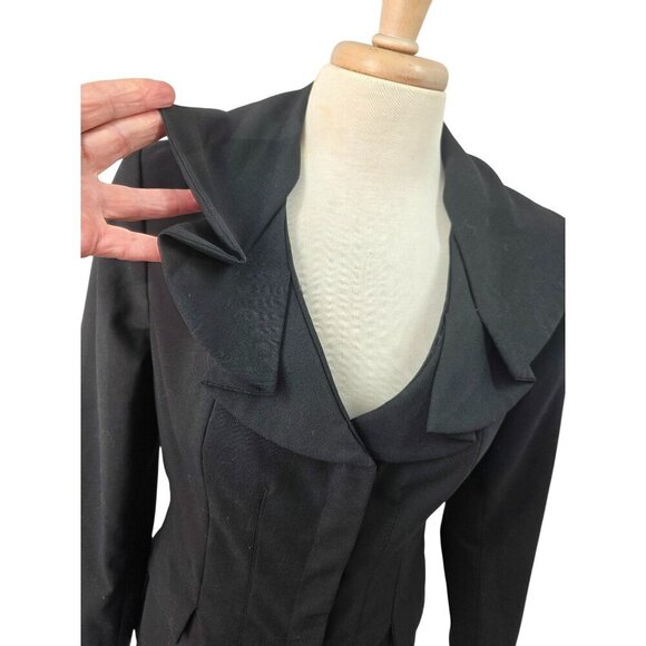 Millard Fillmore MF-13 Y2K Black Blazer Jacket Hers Sz M/L Ruffle Lapel Peplum - Picture 7 of 10